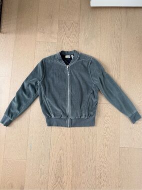 Zella Charcoal Velour Zip Bomber Jacket